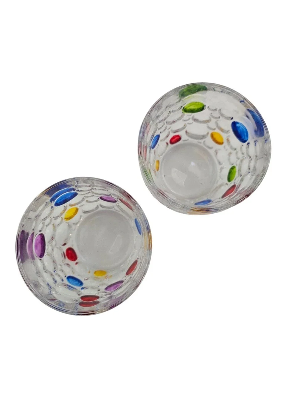 Vintage Murano Style Confetti Art Glass Tumblers Optic Bubble Set of 2